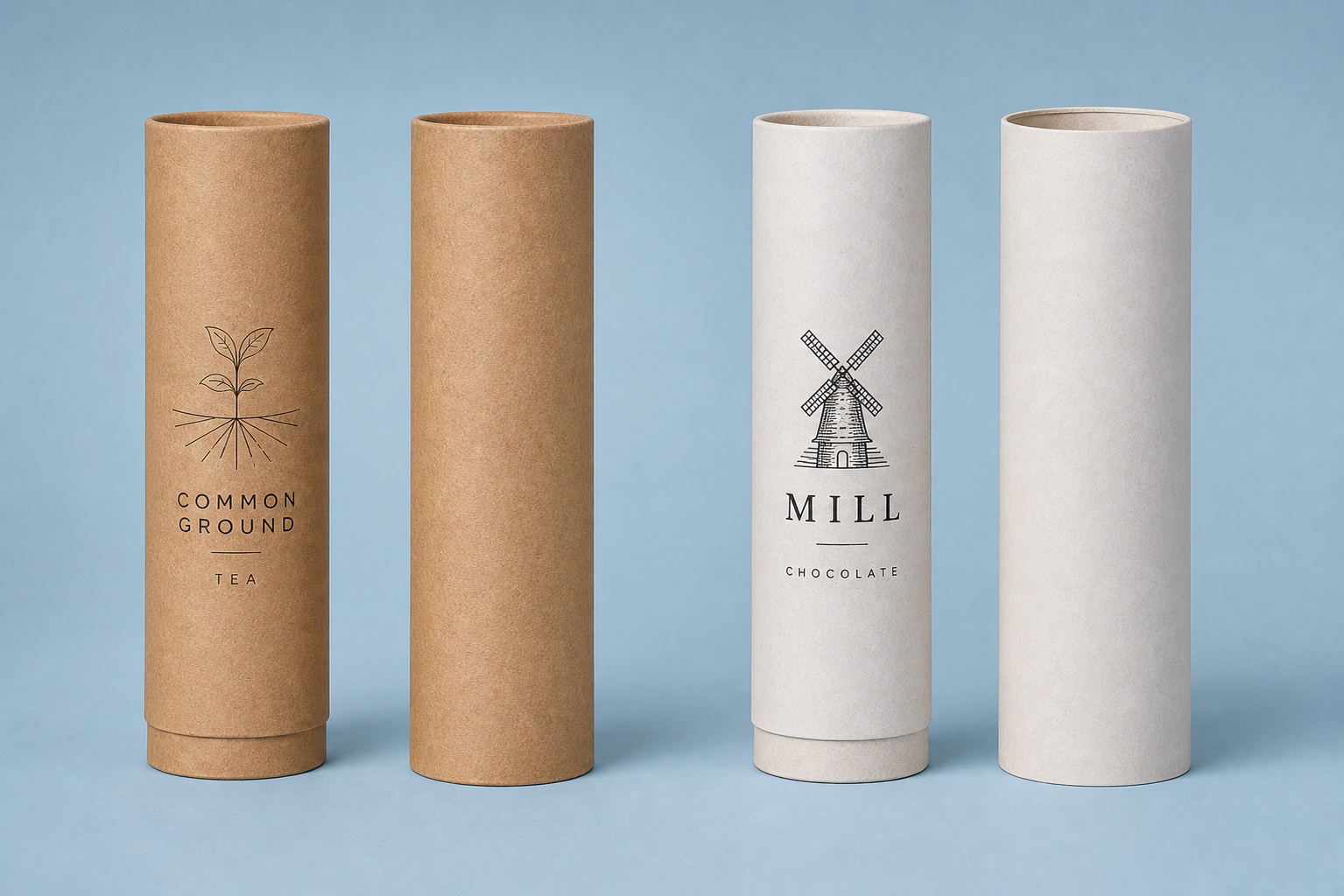 White and brown kraft telescopic tubes showing full-height outer sleeves and inner bodies