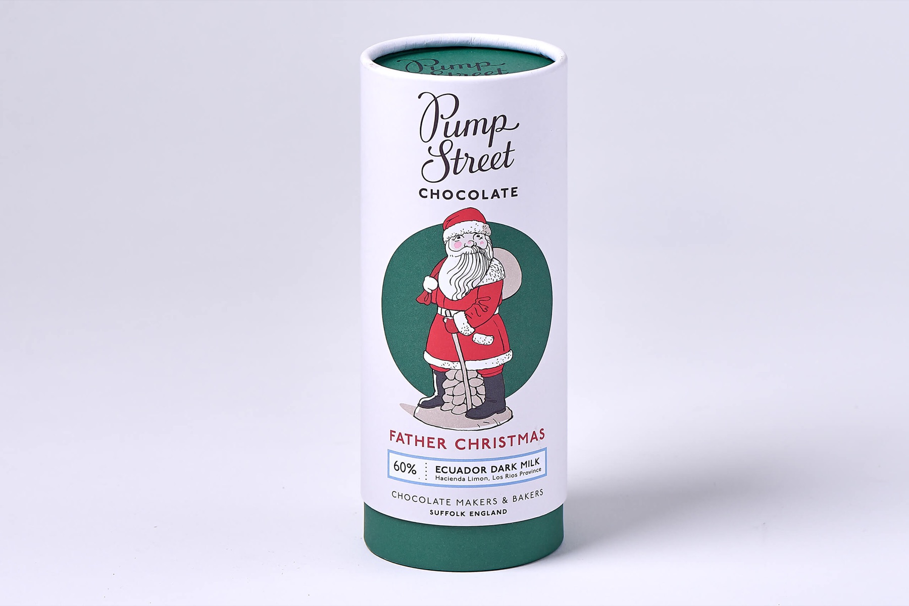 Pump Street Chocolate telescopic tube with a full-height white printed sleeve over a green inner tube